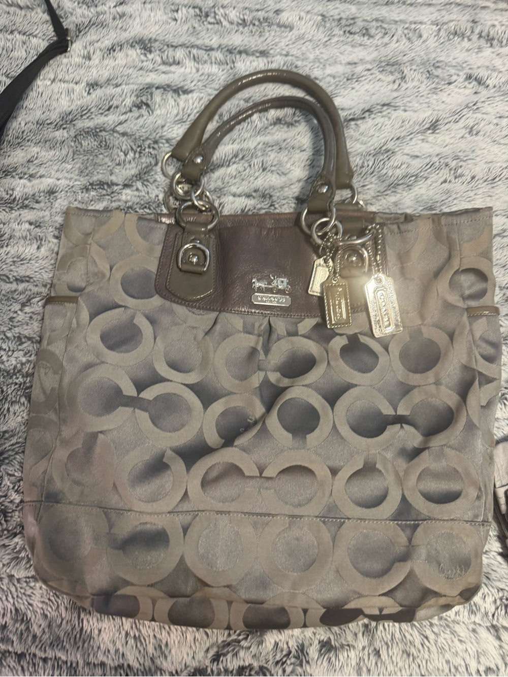 Coach Tote in Taupe and Dark Brown with Signature C Pattern
